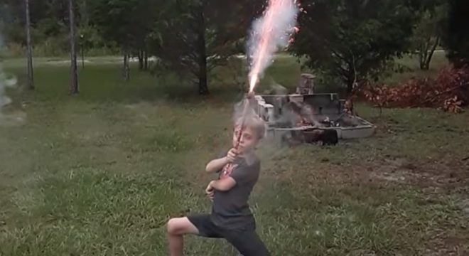 Guy Lets His Kid Play With A Roman Candle Firework, Quickly Regrets It